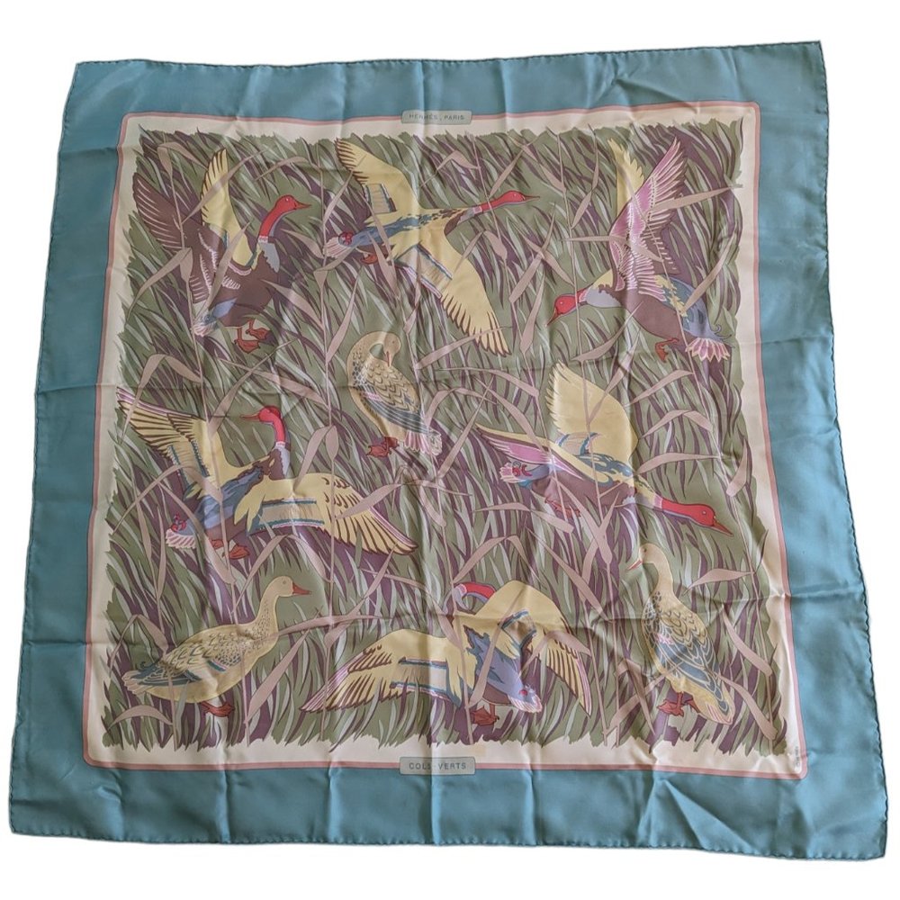 Vintage Hermes Cols Verts Blue Pastel 90 cm Silk Scarf Rare - Picture 1 of 16
